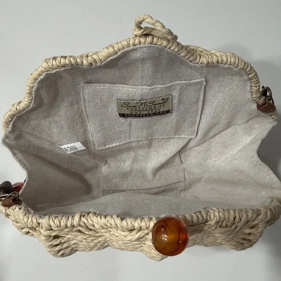 Sun N Sand Woven Shell-Shaped Handbag with Beaded Handle - Picture 2 of 9